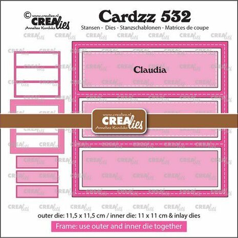 Crealies Cardzz Frame &amp; Inlay Claudia 3x rechthoek CLCZ532 11,5x11,5 - 11x11cm + inlay dies