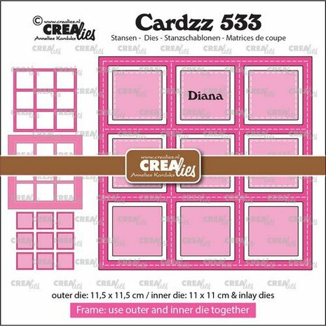 Crealies Cardzz Frame &amp; Inlay Diana 9x vierkant CLCZ533 11,5x11,5 - 11x11cm + inlay dies
