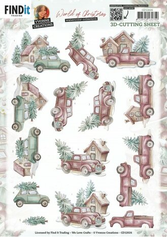 3D Cutting Sheet - Yvonne Creations - World of Christmas - Christmas Cars