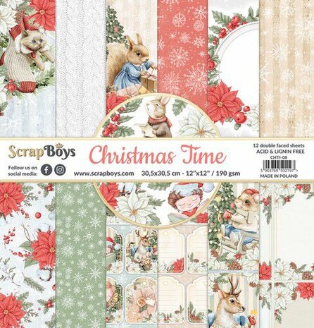 ScrapBoys Christmas Time paperset 12 vl+cut out elements-DZ CHTI-08 190gr 30,5cmx30,5cm