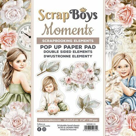 Scrapboys POP UP Paper Pad double sided elements - Moments MOME-11 190gr 15,2x15,2cm