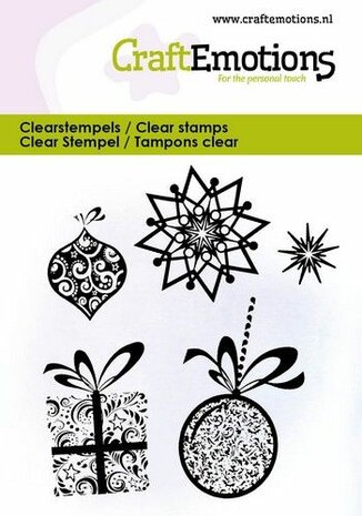 CraftEmotions clearstamps 6x7cm - Kerstballen, cadeau, sterren