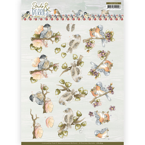 3D Cutting Sheet - Precious Marieke - Birds and Berries - Cranberries