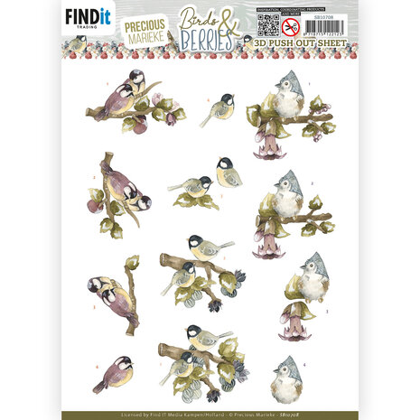 3D Push Out Sheet - Precious Marieke - Birds and Berries - Gooseberries