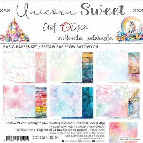 Craft O Clock Set of Basic Papers 20x20 cm Unicorn Sweet