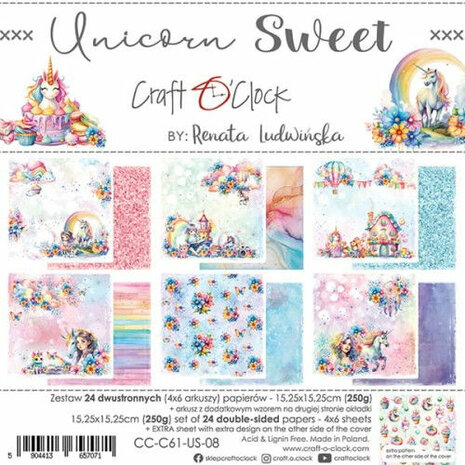 Craft O Clock Paper Pack 15x15 cm Unicorn Sweet