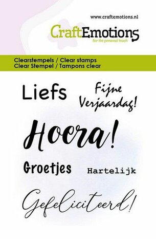 CraftEmotions clearstamps 6x7cm - Tekst Hoera, Groetjes NL