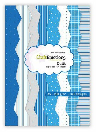 CraftEmotions Paper pad Delft - blauw 24 vl A5 14,8x21CM