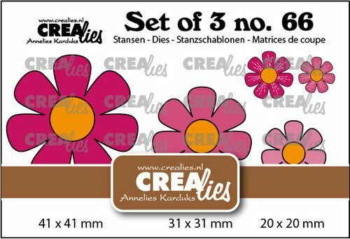 Crealies Set of 3 Bloemen no. 28 met/zonder groefjes CLSet66 20 x 20 mm + 31 x 31 mm + 41 x 41 mm