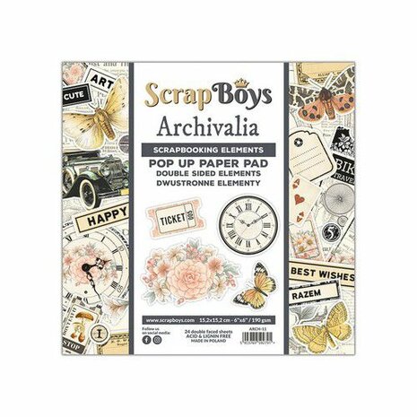 Scrapboys POP UP Paperpad double sided elements - Archivalia ARCH-11 190gr 15,2x15,2cm