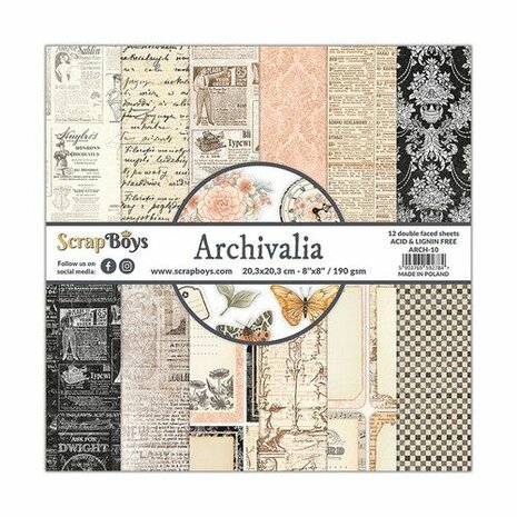 ScrapBoys Archivalia paperpad 12 vl+cut out elements-DZ ARCH-10 190gr 20,3x20,3cm