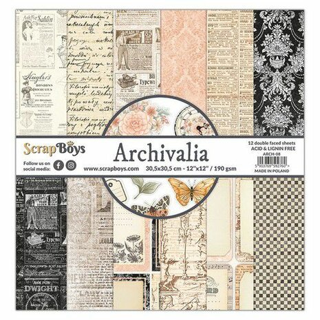 ScrapBoys Archivalia paperset 12 vl+cut out elements-DZ ARCH-08 190gr 30,5cmx30,5cm