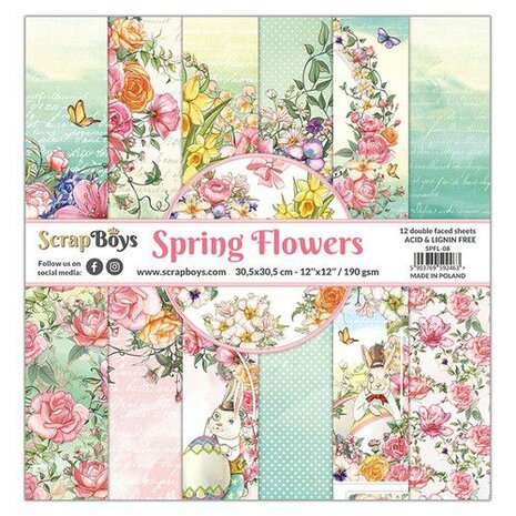 ScrapBoys Spring Flowers paperset 12 vl+cut out elements-DZ SPFL-08 190gr 30,5cmx30,5cm