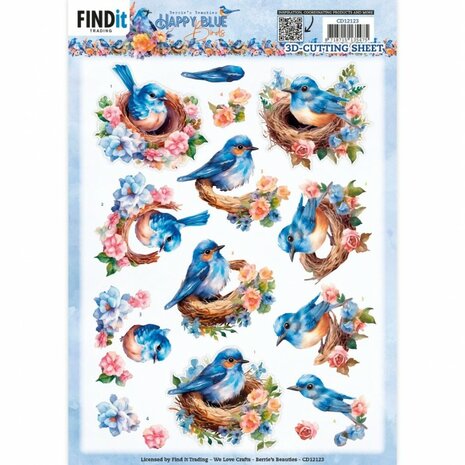 3D Cutting Sheets - Berries Beauties - Happy Blue Birds - Bird&#039;s Nest