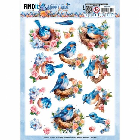 3D Push Out - Berries Beauties - Happy Blue Birds - Birds&#039;s Nest