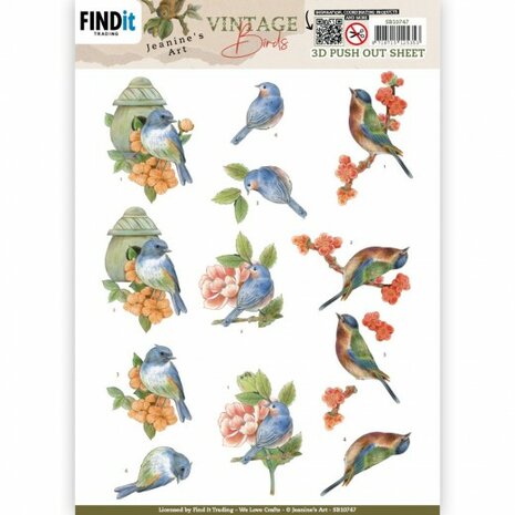 3D Push Out - Jeanine&#039;s Art - Vintage Birds - Stone Bird House