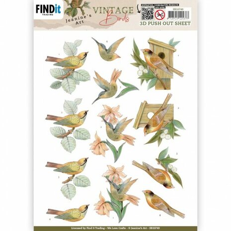 3D Push Out - Jeanine&#039;s Art - Vintage Birds - Wooden Bird House