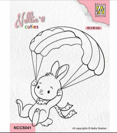 Nellie Choice Nellie&lsquo;s Cuties Clear Stamp Konijn met parachute NCCS041