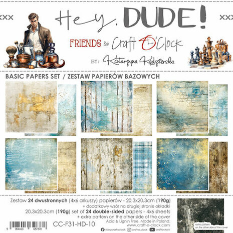 Craft O Clock Set of Basic Papers 20x20 cm Hey Dude