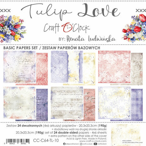 Craft O Clock Set of Basic Papers 20x20 cm Tulip Love