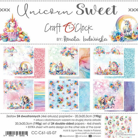 Craft O Clock Paper Pack 20x20 cm Unicorn Sweet