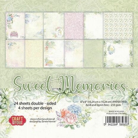 Craft&amp;You Sweet Memories Small Paper Pad 6x6 36 vel CPB-SM15