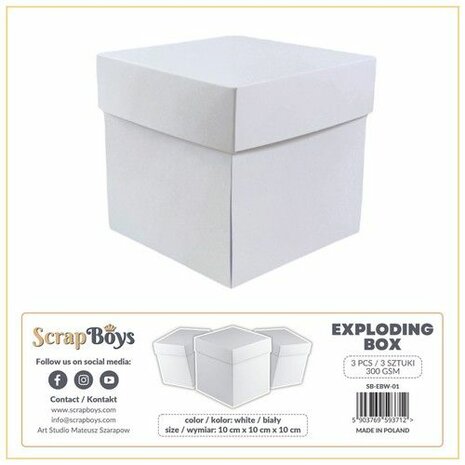 ScrapBoys Exploding box - wit - 3 st - 300 grm SB-EBW-01 10x10x10 cm