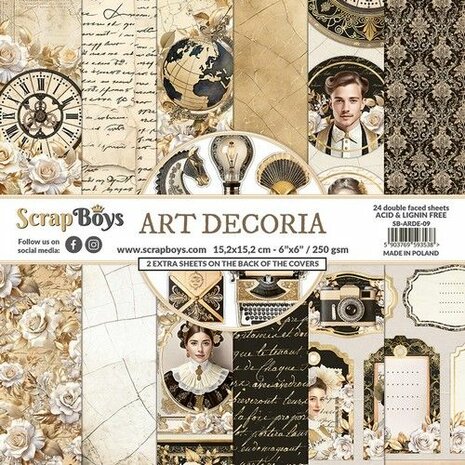 ScrapBoys Art Decoria paperpad 24 vl+cut out elements-DZ SB-ARDE-09 250gr 15,2cmx15,2cm