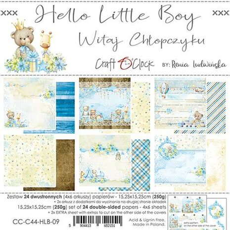 Craft OClock Paper Collection Set 6&quot;*6&quot; Hello Little Boy, 250 gsm (24 sheets, 12 designs, 4x6 double-sided sheets
