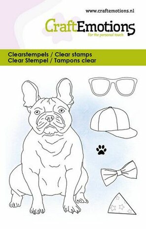 CraftEmotions clearstamps 6x7cm - Bulldog met accessoires