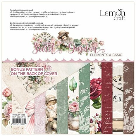 LemonCraft Paper Pad Secret Garden - Elements and Basic, 20,3x20,3cm