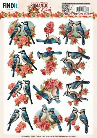 3D Cutting Sheets - Berries Beauties - Romantic Birds - Romantic Blue Jay