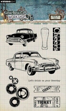 Studio Light Clear Stamp Beer &amp; Cars Gearhead&lsquo;s Workshop nr.674 SL-GW-STAMP674 97,6x142mm