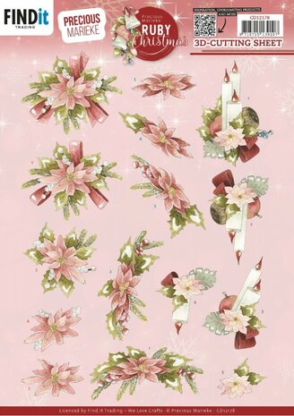 3D Cutting Sheets - Precious Marieke - Ruby Christmas - Ruby Poinsettia
