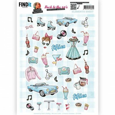 Cutting Sheet - Yvonne Creations - Back To The Fifties - Small Elements A