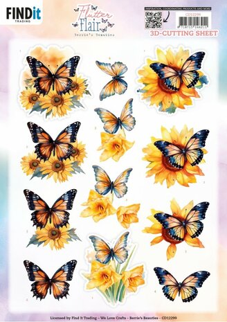 3D Cutting Sheet - Berries Beauties - Flutter Flair - Yellow Flutters
