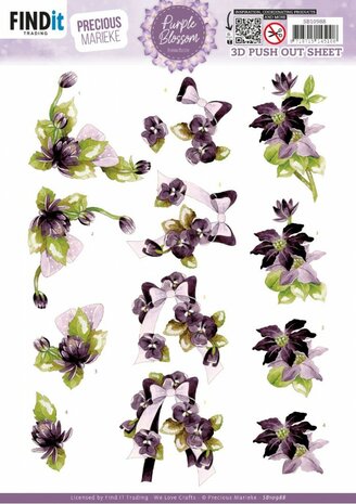 3D Push out Sheet - Precious Marieke - Purple Blossom - Purple