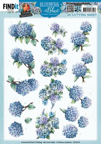 3D Cutting Sheets - Yvonne Creations - Blooming Blue - Hydrangea