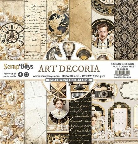 ScrapBoys Art Decoria paperset 12 vl+cut out elements-DZ SB-ARDE-08 250gr 30,5cmx30,5cm