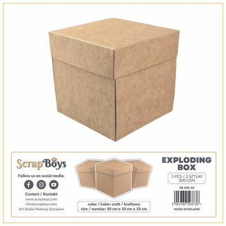 ScrapBoys Exploding box - craft- 3 st - 300 grm SB-EBC-03 10x10x10 cm