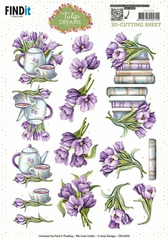 3D Cutting Sheet - Amy Design - Tulip Dreams - Purple Tulips CD12294