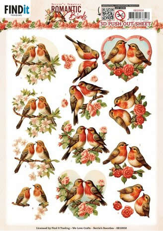 3D Push Out - Berries Beauties - Romantic Birds - Romantic Blue Jay