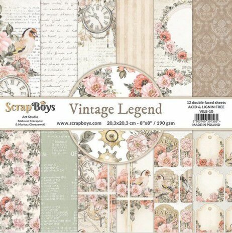 ScrapBoys Vintage Legend paperpad 12 vl+cut out elements-DZ VILE-10 190gr 20,3x20,3cm