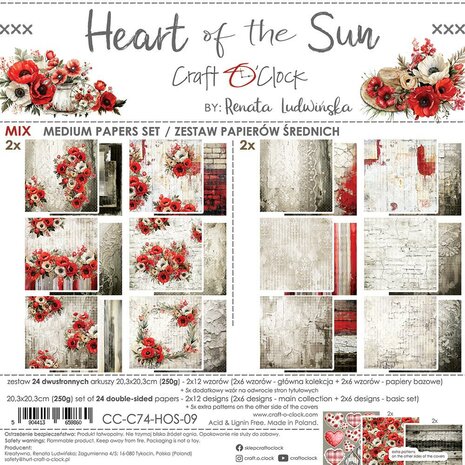 Craft O Clock Set of Mix Papers 20x20 cm Heart of the Sun CC-C74-HOS-09