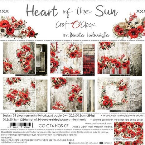 Craft O Clock Set of Mix Papers 20x20 cm Heart of the Sun CC-C74-HOS-09