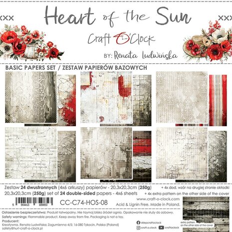 Craft O Clock Set of Mix Papers 20x20 cm Heart of the Sun CC-C74-HOS-09