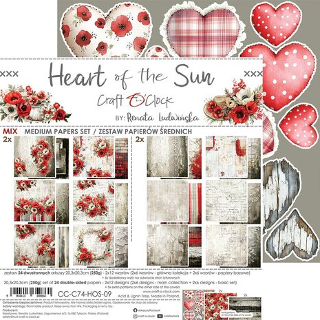 Craft O Clock Set of Mix Papers 20x20 cm Heart of the Sun CC-C74-HOS-09