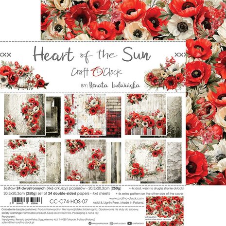Craft O Clock Set of Mix Papers 20x20 cm Heart of the Sun CC-C74-HOS-09