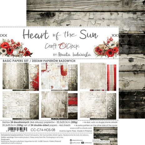 Craft O Clock Set of Mix Papers 20x20 cm Heart of the Sun CC-C74-HOS-09