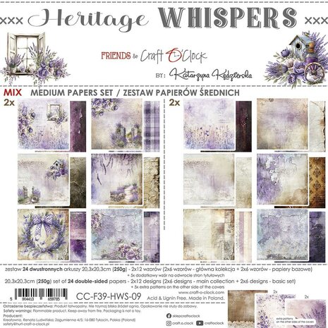 Craft O Clock Set of Mix Papers 20x20 cm Heritage Whispers CC-F39-HWS-09